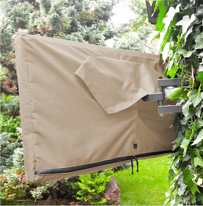 Outdoor TV Cover 55 inch - with Zipper, Weatherproof, Waterproof 360 Degrees Protection, Soft Non Scratch Interior - Beige