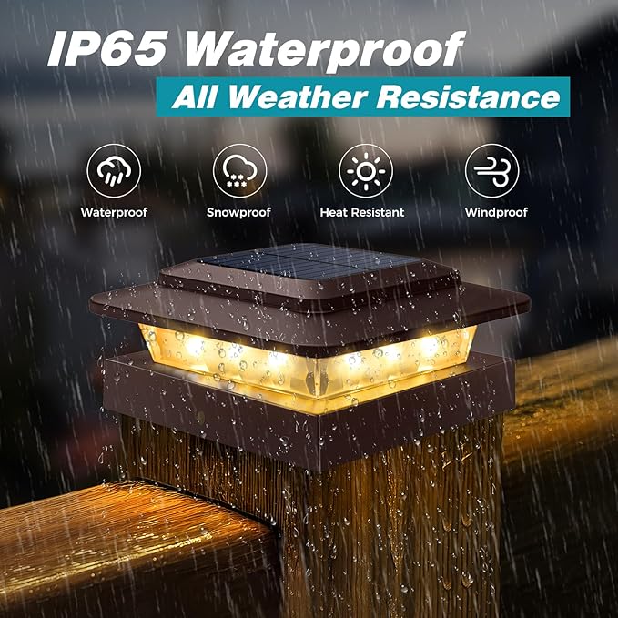 kolpop 4x4 Solar Post Cap Lights Outdoor 16Pack- 3 Color Temperatures&2 Level Brightness, IP65 Waterproof, 16 LED Fence Deck Post Light Solar Powered Only for 4×4/3.5×3.5 Wood/Vinyl Posts(Brown)
