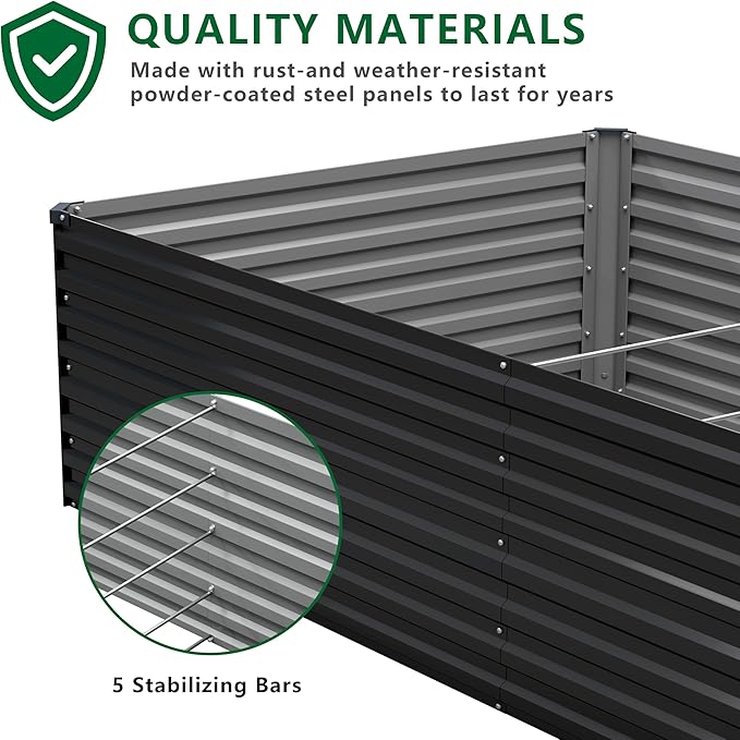 DIIYIV 8x2x2FT Galvanized Raised Garden Bed Kit,Vegetable Plant Boxes-Rectangle Metal Flower Box,Large Planter Raised Beds Outdoor Garden for Planting,Fruit,Herb-Black
