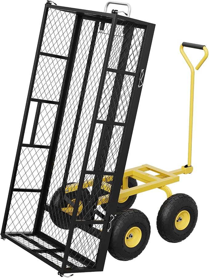 Garvee 900 lbs Steel Garden Dump Cart with Removable Sides, Convert to Flatbed, Heavy Duty Yard Cart with 180°Rotating Handle & 10" All Terrain Wheels, Utility Dump Wagon for Lawn Farm Backyard