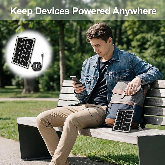 Eco-friendly 4.5W 5V Monocrystalline Solar Panel, Type-C Interface, IP66 Waterproof, 6.5-foot Cable, High Conversion Rate, Compatible with Various Electronic Devices