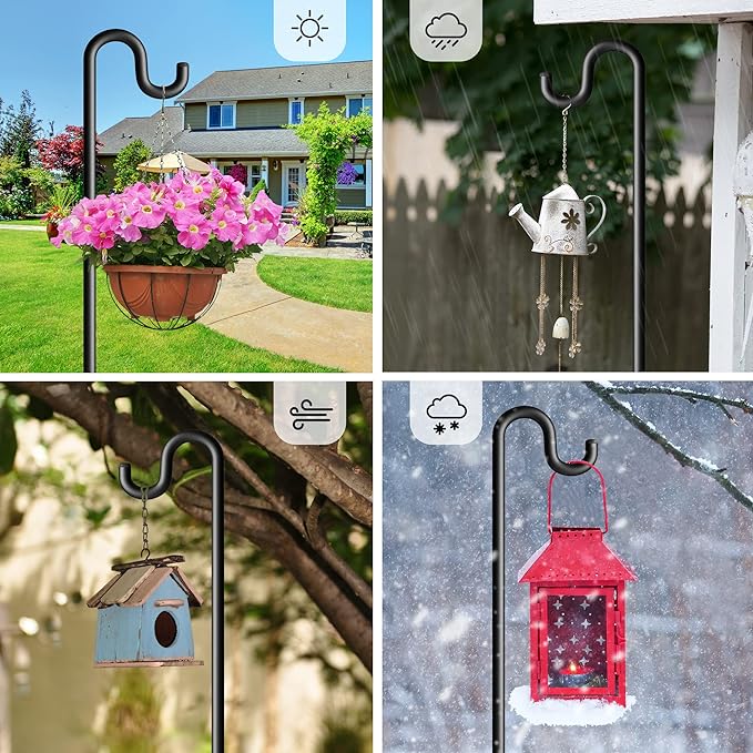 60" Shepherds Hooks for Outdoor, Extra Thick Bird Feeder Pole with 5 Prong Base, Adjustable Shepards Hook for Garden, Weddings, Hanging Plant