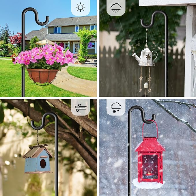 Shepherd Hook for Outdoor, Heavy Duty Bird Feeder Pole with 5 Prong Base, Adjustable Height Bird Feeder Stand Ideal for Hanging Bird Feeders, Plant, and Garden Decorations
