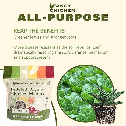 Fancy Chicken All-Purpose Manure - 5lbs Pelleted Dried Organic Chicken Manure | All-Natural Plant Food | Ideal for Vegetables Plants Fruits Trees Lawn Gardening & Farming | USDA Organic