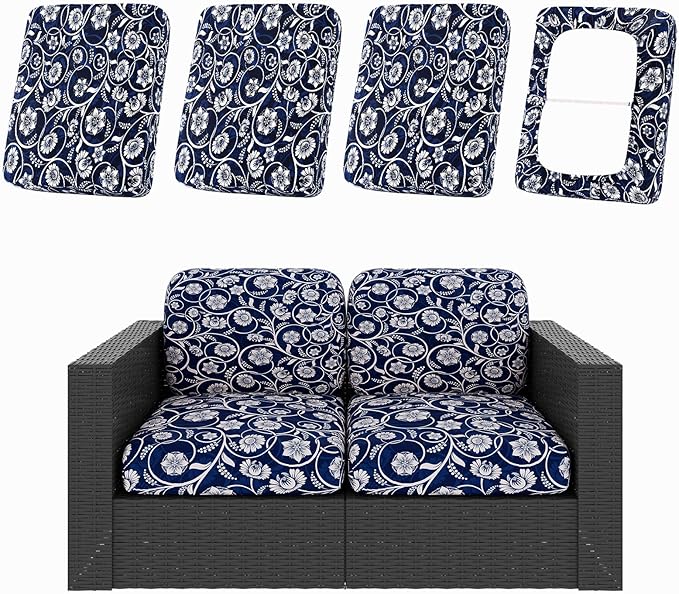 hyha 4Pcs Patio Cushion Covers, Stretch Outdoor Couch Cushion Covers, Washable Outdoor Chair/Sofa Slipcovers for Patio Furniture Cushions Protector with Elastic Bottom(Baroque,Cover Only)