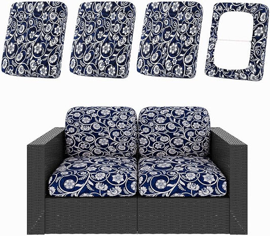 hyha 4Pcs Patio Cushion Covers, Stretch Outdoor Couch Cushion Covers, Washable Outdoor Chair/Sofa Slipcovers for Patio Furniture Cushions Protector with Elastic Bottom(Baroque,Cover Only)
