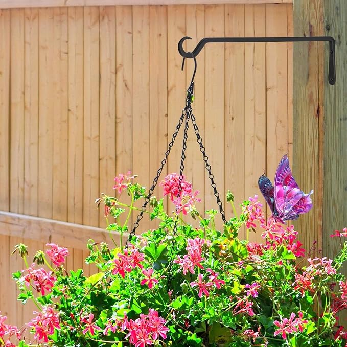 16 inch Plant Hanger, Sturdy Hanging Plant Bracket Outdoor, Hanging Plant Wall Hook Heavy Duty, for Hanging Bird Feeders, Planters, Lanterns, Wind Chimes, Indoor/Outdoor Use, Black, Set of 4