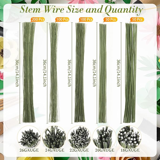 Blulu Floral Arrangement Kit, 13 Pcs Flower Arrangements Supplies Includes Gauge Paddle Wire, 18 20 22 24 26 Gauge Floral Wire Stems, Green Tape, Cutter Scissor, Bouquet Accessories for DIY Crafts