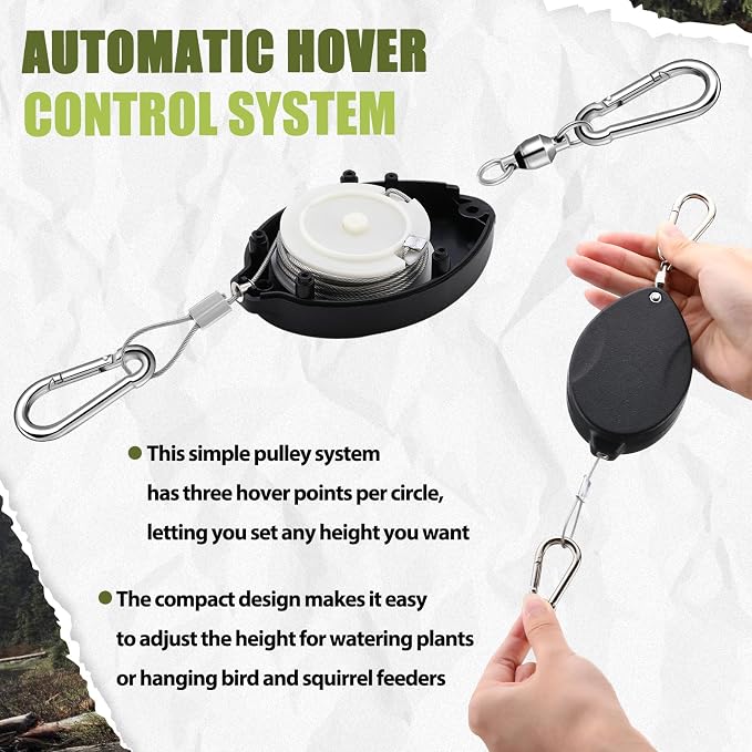 Leinuosen 8 Pack Upgraded Plant Pulleys for Hanging Plants Heavy Duty Retractable Plant Hanger, 304 Stainless Steel Rope Adjustable Climbing Hook for Garden Baskets Pots, Birds Feeder (Black)