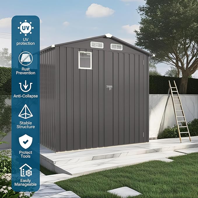 6x3.6FT Metal Storage Shed Outdoor Garden Tool Shed, Galvanized Steel Weather Resistant Compact Backyard Organizer, Lockable Utility Storage House for Patio Courtyard Equipment Storage with Vent