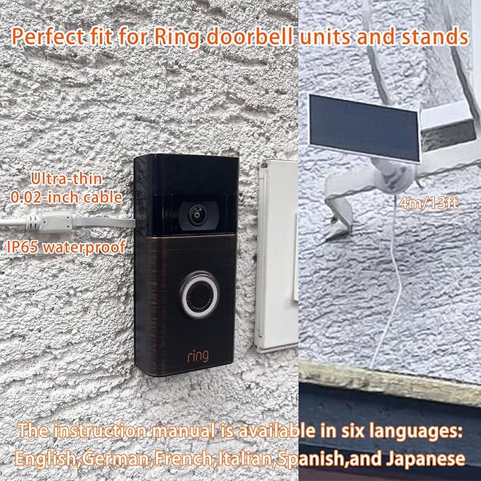 3W Solar Panel with Built-in 4000mAh Battery, Micro-USB Port, IP65, 13.2ft Charging Cable, Perfect Compatibility with Ring Video Doorbell (2nd Generation-2020 Release), no Need to Remove Stand