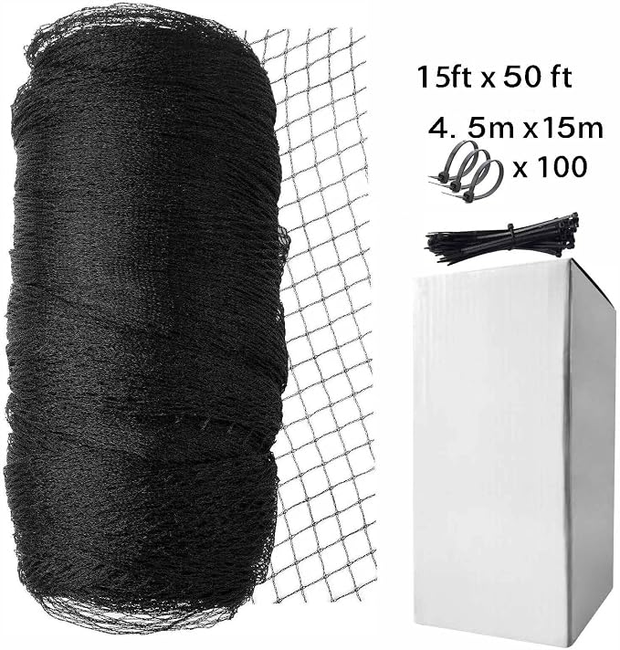 Garden Netting, 15ft x 50ft Black Bird Netting Heavy Duty,Rabbit,Squirrels,Anti Birds,Larger Bees,Deer,Chicken,Cardinals，Animal Fencing for Fruit Tree & Vegetable Garden