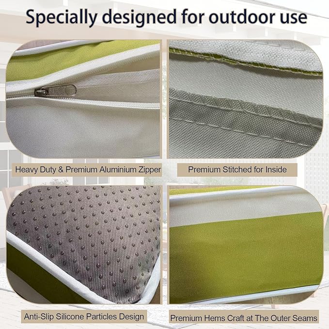 Outdoor Cushion Covers for Patio Furniture, Patio Cushion Covers Replacement with Zipper, Waterproof & Fade Resistant,Only Cover (Green and White Stripes, 25.6Lx25.6Wx4H - Only Covers)