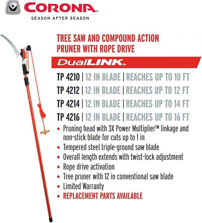 Corona tools TP 4210 DualLink Tree Saw and Pruner, 10 Feet,Red