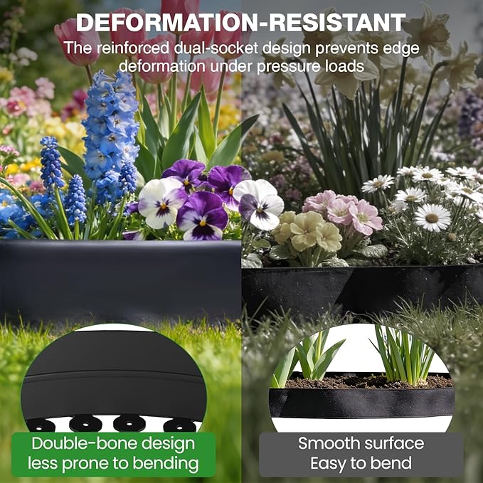 3in Tall 80ft Landscape Edging Kit with 120pcs Metal Spikes, Reinforced Rib Design,Dig-Free Flexible Plastic Edge Border for Landscape, Lawn,Garden,Flower Beds,Yard,Paver,Playground, Fence,Pathway