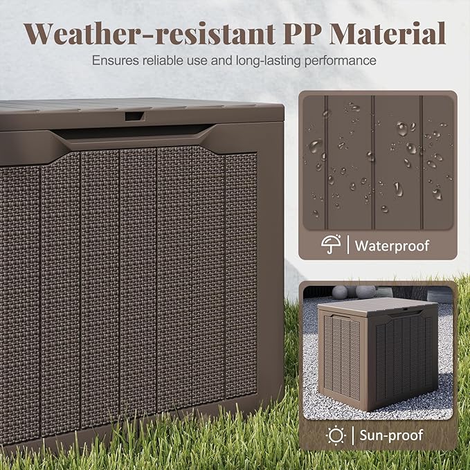Tangkula 30 Gallon Outdoor Storage Box, Resin Outdoor Storage Bench with Lockable Lid, Waterproof Deck Box for Garden Tools, Pool Accessories, Cushions