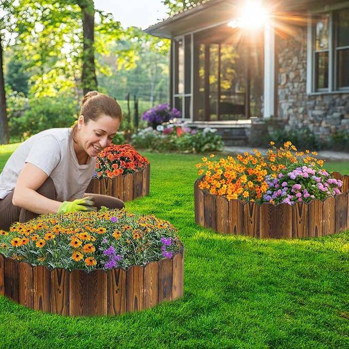 Wooden Garden Edging - 3pcs 6.6ft x 11.8in Pine Landscape Border, Flexible Weather-Resistant Fences for Decorate Spring Outdoor Patio Yard Lawn Flower Beds