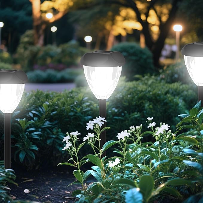 Ensenior Solar Pathway Lights Outdoor - 14.17" Height, 6500K LED Landscape Garden Lights, IP65 Waterproof, Tool-Free Auto ON/Off for Garden Yard Patio Walkway Landscape, 12-Pack