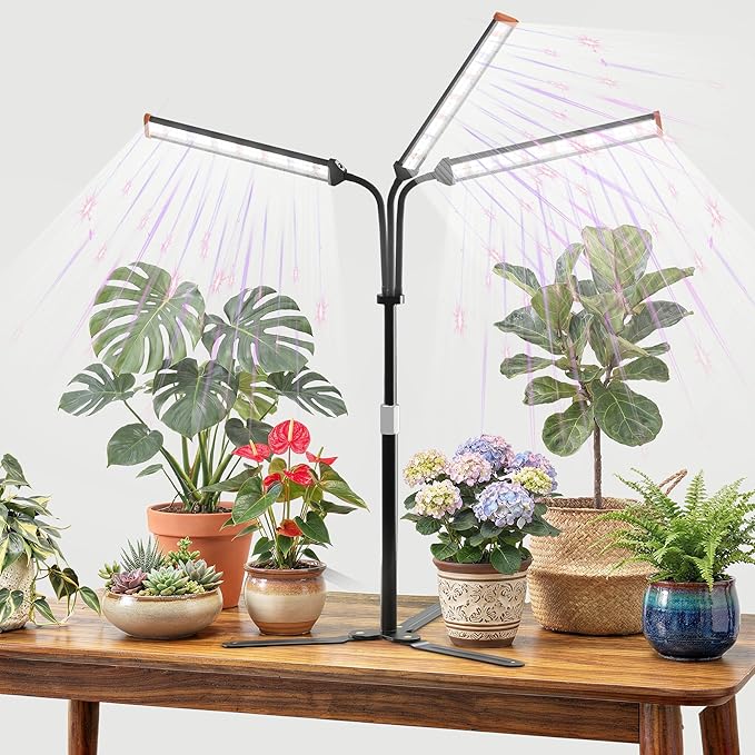 GooingTop Grow Light for Indoor Plants,5000K Full Spectrum Growing Plant Lamp with White Red Blue LED for Pots Succulents Seed Starting,Height Adjustable 10-32'' with Optional Dimming & Timer