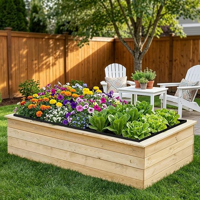 3 Sets 4 x 2 x 1 ft Thick Raised Garden Bed Liner Bags, Breathable Drainage Rectangle Grow Bag with Glove for Wooden Metal Frames, Outdoor Plants Growth Keep Soil Isolation (No Garden Bed)