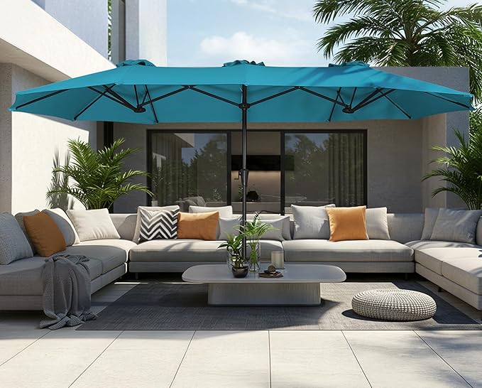 SUPERJARE 13FT Outdoor Umbrella for Patio, Double sided Pool Umbrellas with Fade Resistant Canopy, Large Table Umbrella for Deck, Market, Backyard - Lake Blue
