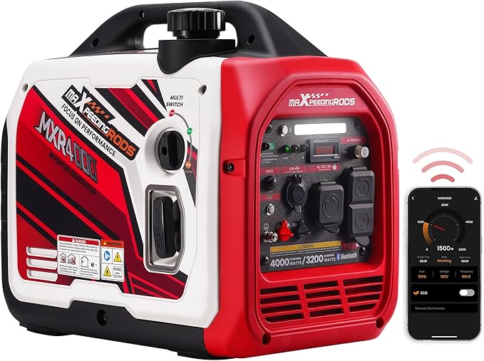 maXpeedingrods 4000 Watt Portable Inverter Generator Gas Powered, with CARB Compliant, App Remote Data Monitor, Compact and Lightweight for Outdoor Camping, Family Power Failure in Extreme Weather