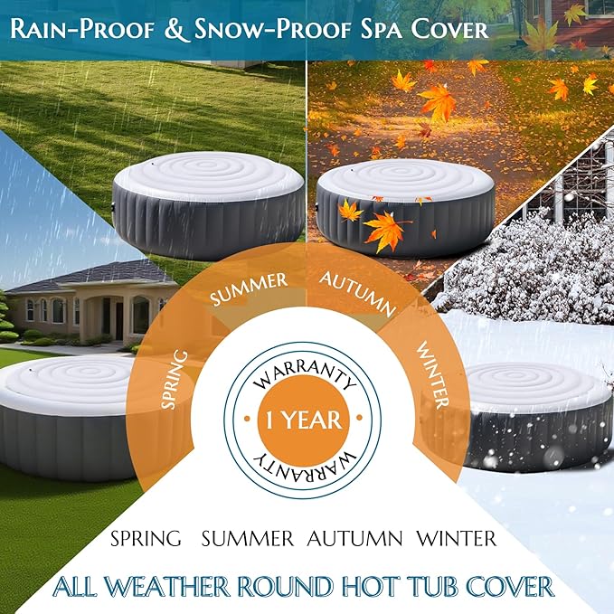 Inflatable Hot Tub Cover Round, Fits Saluspa Coleman Intex Cover, Thermal Insulated & Energy-Saving Weatherproof Protector, Unique Design Flexible Adjust Pool Cover Size Replacement-Life Time Support