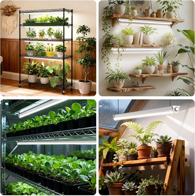 JESLED Waterproof Grow Lights for Indoor Plants, 2FT Sunlight Full Spectrum 5000K LED for Seed Starting, Seedling & Vegetables, 144W(6 X 24W,900W Equiv), Linkable Grow Light Strip with Switch, 6P