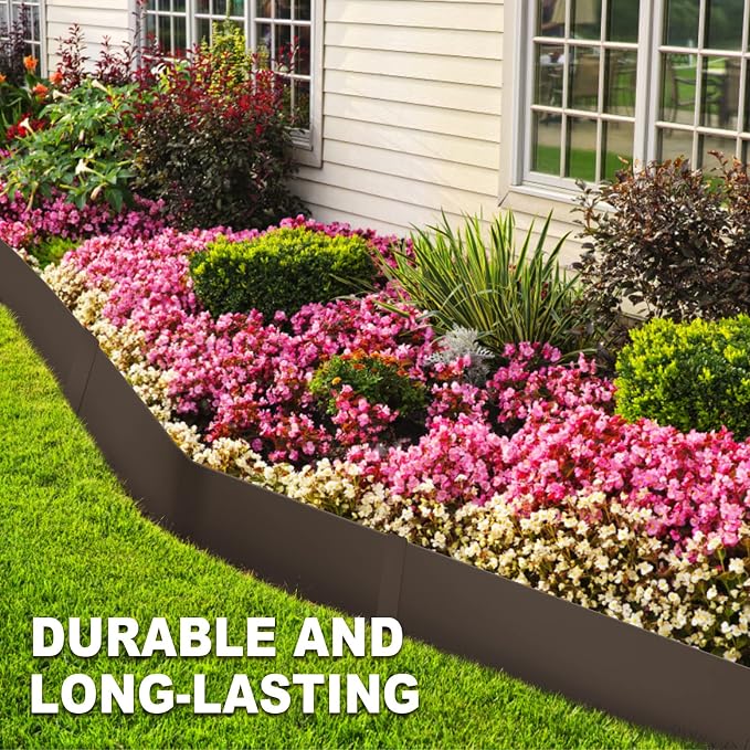 6 Pack 40" L x 6" H Brown Galvanized Steel Landscape Edging, Heavy Duty Garden Border Edging with Clips, Hammer in Metal Lawn Edging for Yard, Flower Bed and Pathway