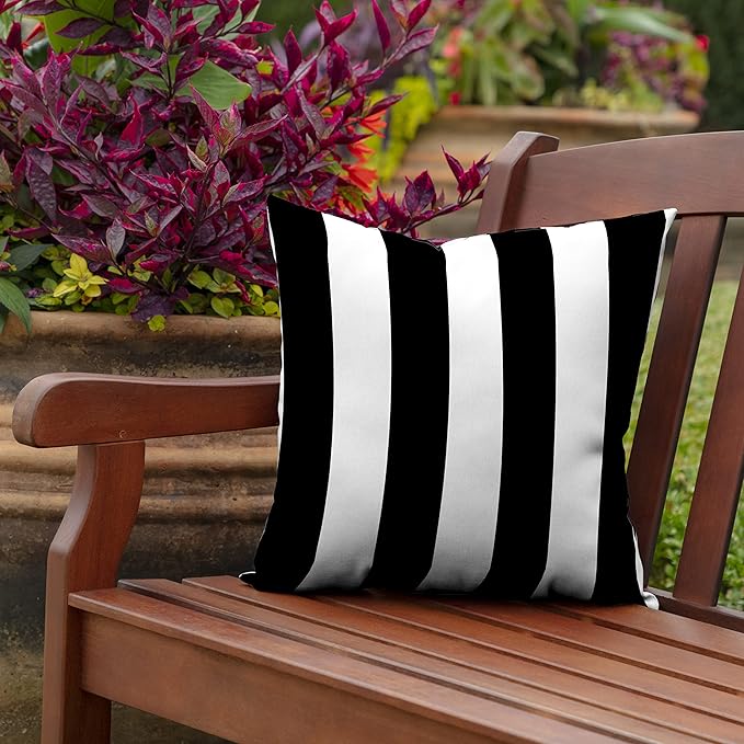 Arden Outdoor Toss Pillow, 16 x 16, Rain-Proof, Fade Resistant Black Cabana Stripe