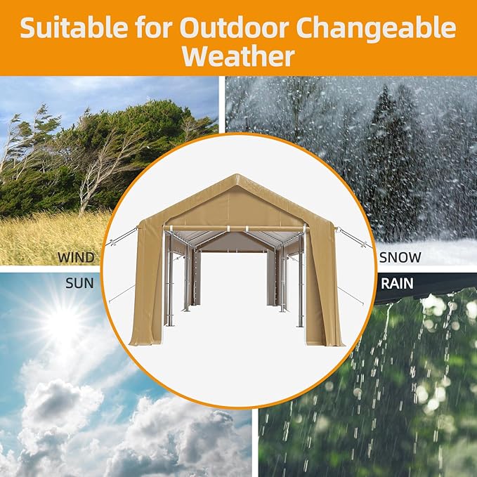12x20FT Heavy Duty Carport Canopy 4 Roll-Up Doors & 4 Windows Portable Garage All-Season Outdoor Storage Shed for Car Truck Boat Shelter Party Tent, Yellow