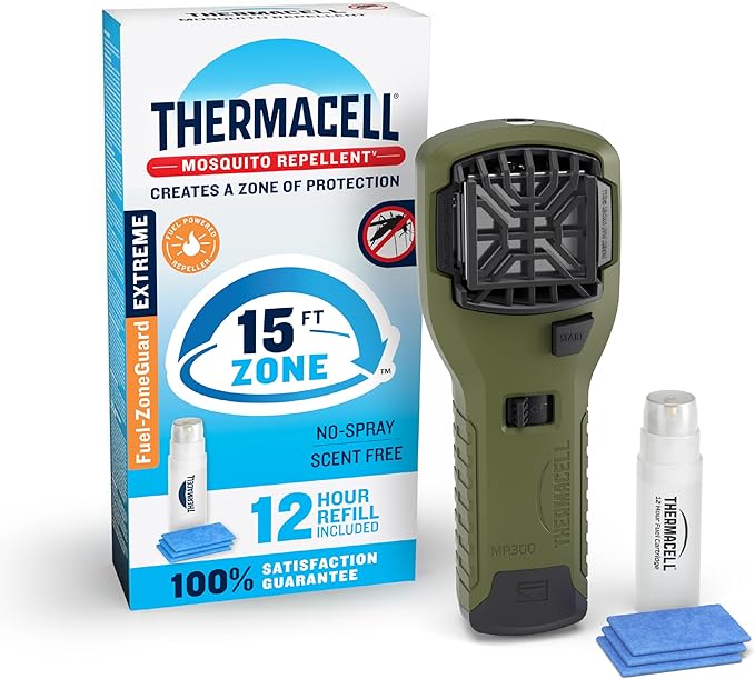 Thermacell Fuel-ZoneGuard Extreme Fuel Powered Mosquito Repeller; 15-Foot Zone of Scientifically Proven Outdoor Protection; 12-Hr Refill; DEET-Free; Bug Spray Alternative; Scent Free; Green
