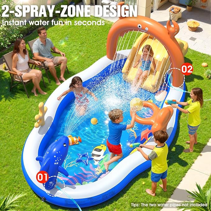 StarOcean 2026 Large Inflatable Play Center,Kiddie Pool with Water Slide&Sprinkler,120''x70"x50''Inflatable Toddler Pool with Slide,BlowUp Water Play for Toldder,Inflatable Water Park for Kid Backyard