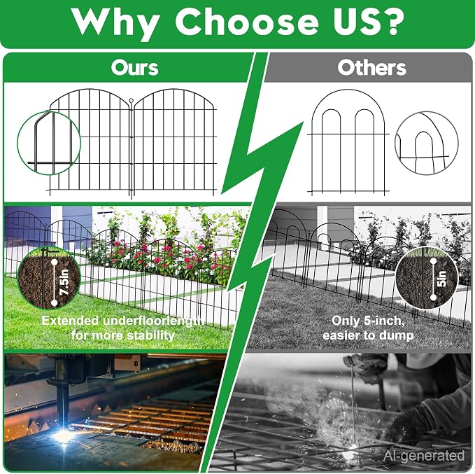 Decorative Garden Fence 24in (H) x16ft (L), Arched Rustproof Metal No Dig Fence for Dogs & Rabbit, Ornamental Animal Barrier for Flower Beds, Border Panels Fencing for Yard & Patio Outdoor Decor