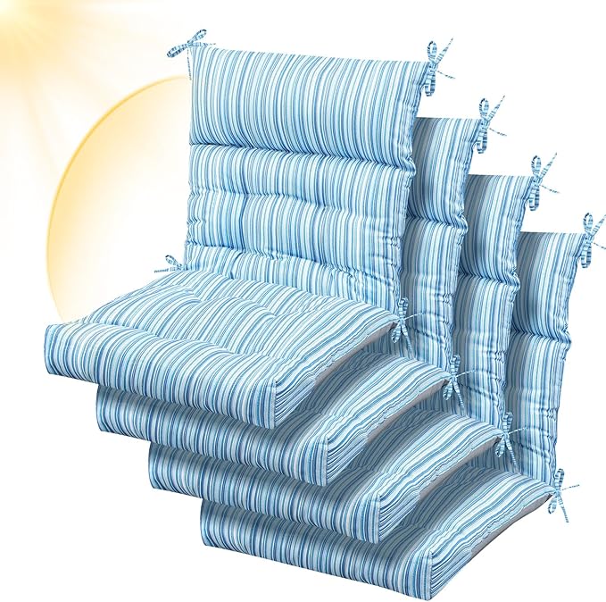 Sintuff 4 Pcs 44 x 21 x 4 Patio Chair Cushions Outdoor Chair Cushion Seat/Back Tufted Pillow with Ties Water Resistant Replacement Indoor Patio Furniture Outdoor Furniture (Stripe,Blue Stripes)