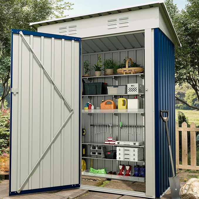 5x3FT Metal Storage Shed, Heavy-Duty Waterproof Tool Metal Shed with Lockable Doors, Vents, Sloped Roof, All-Weather Outdoor Storage Sheds for Patio Lawn, Garden, Backyard