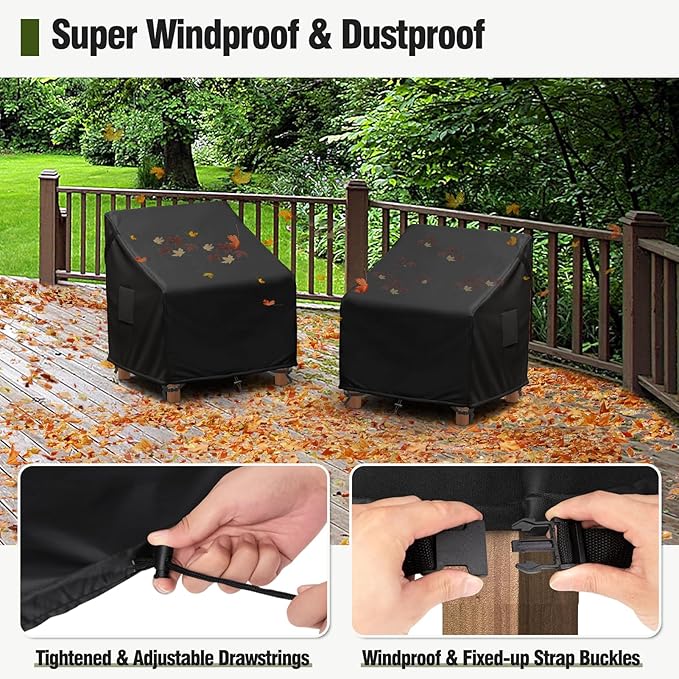 MR. COVER Patio Furniture Covers Waterproof, Outdoor Chair Covers for Rocking Chair, Fits up to 32W x 37D x 36H Inches, Ventilated Air Vents and Convenient Handles Included, Black, 2 Pack