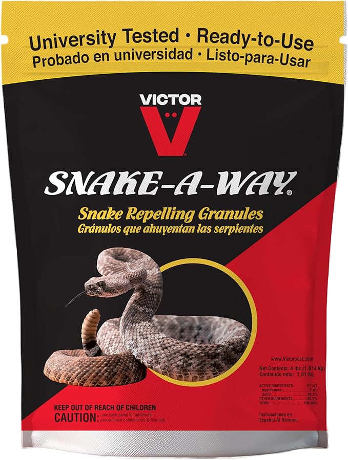 Victor VP364B Snake-A-Way Outdoor Snake Repelling Granules 4lbs, Snake Repellent for Yards, Use Against Poisonous & Non-Poisonous Species, Protects .5 Acres