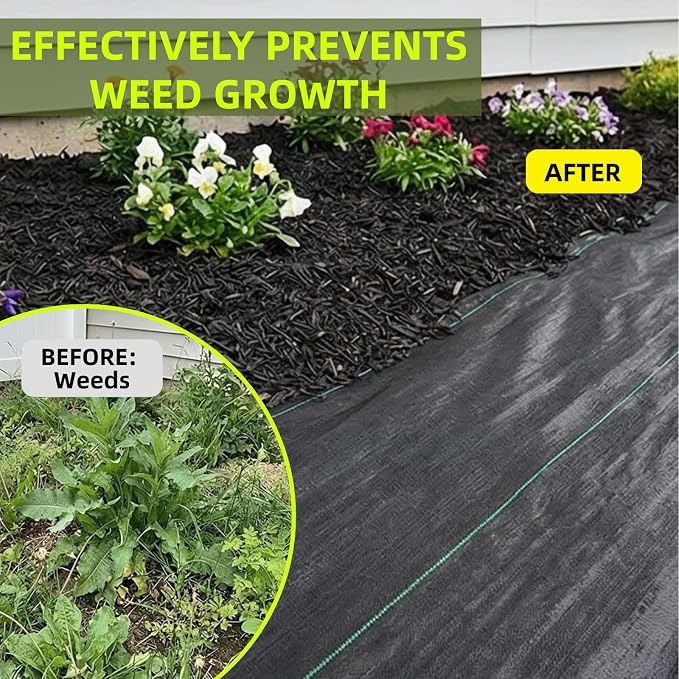 Rohuis 4ft x 100ft Weed Barrier Landscape Fabric, 3.2OZ Heavy Duty Woven Ground Cover for Garden, Weed Control Mat for Gardening Driveway Landscaping, Garden Black Tarp with 20 U-Shaped Securing Pegs