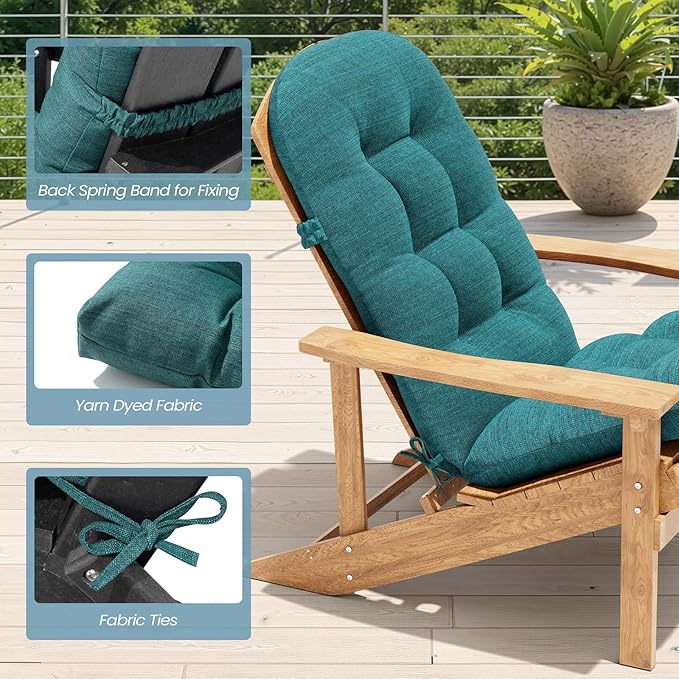 Crestlive 50x20x4 Inch Adirondack Chair Cushion Outdoor Rocking Chair Cushions Water & Fade Resistant High Back Patio Chair Cushions Set of 2 Thick Patio Replacement Cushion, Malachite