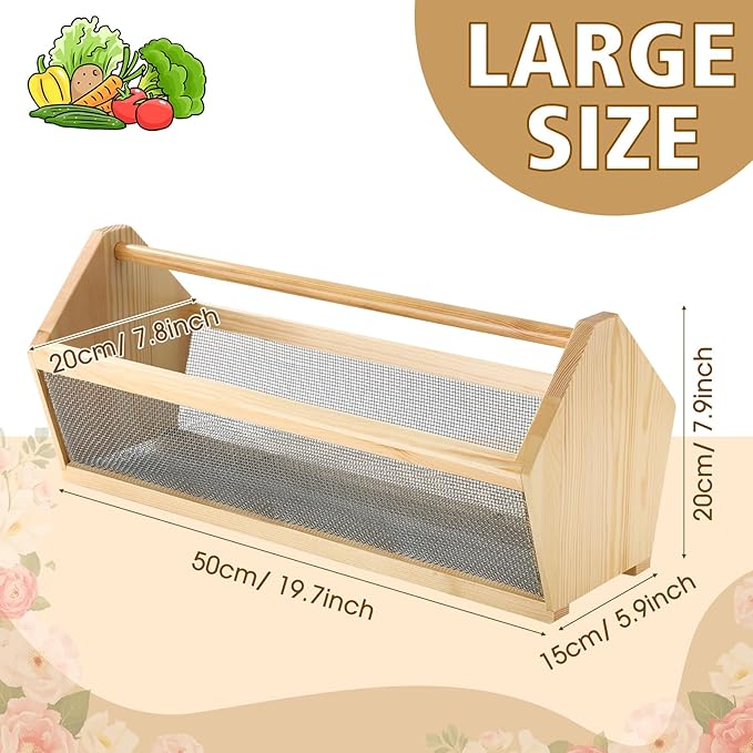Colingmill Garden Hod Harvest Basket Women Garden Harvesting Basket 20 x 6 x 8 Inch Pine and Metal Mesh Gardening Hod with Handle for Vegetable Fruit Gathering Supply Spring Gift for Mother Gardener