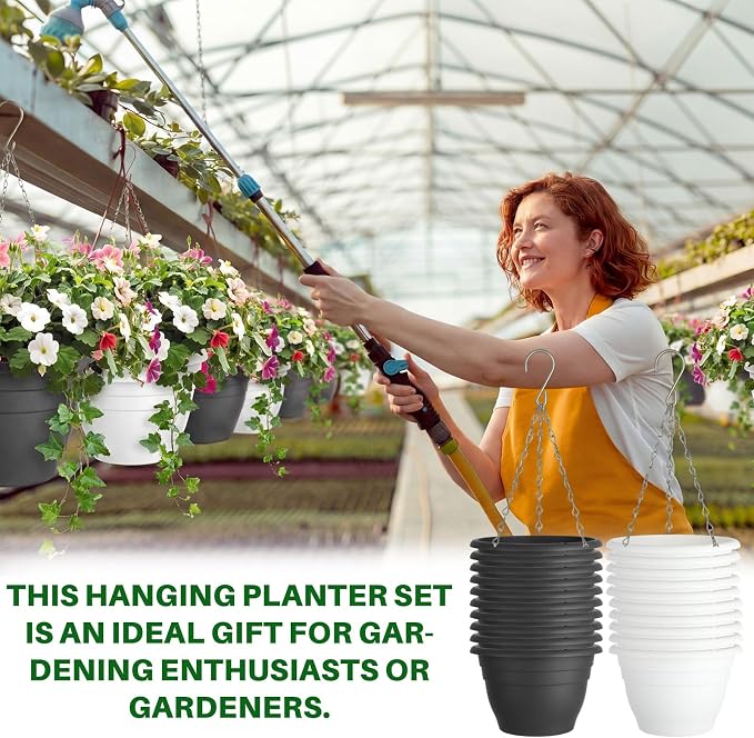 20 Pcs 10 Inch Plastic Self Watering Hanging Planters Bulk Hanging Baskets for Plants Indoor Outdoor with Drainage Holes and Chain Plant Pot for Garden, Balcony, Porch, Patio Decor