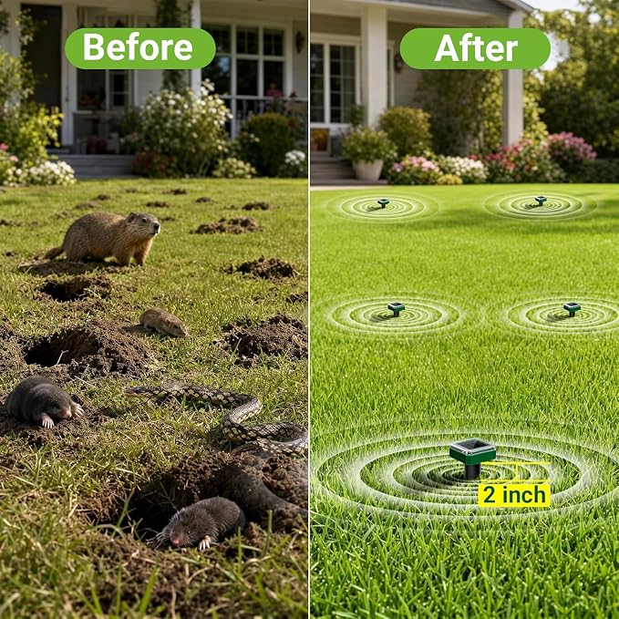8 Pack Mole Repellent Solar Powered, Gopher Repellent Ultrasonic for Lawns, IP65 Waterproof Mole Deterrent for Yard, Outdoor Pest Control for Groundhog, Vole, Armadillo, Chipmunk, Snake