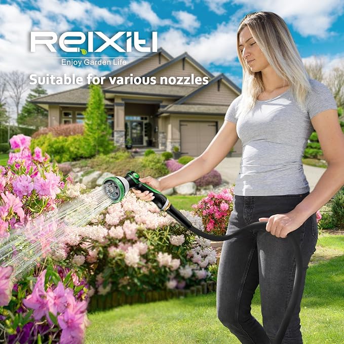 Garden Hose 100ft, Flexible Water Hose with 10 Function Hose Nozzle, Lightweight, Tangle Free, Rust Proof for Yard, Watering(Black)
