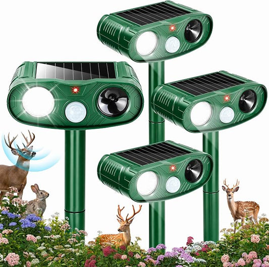 2026 4Pack Sonic Fortress Pro Deer Repellent Devices to Protect Hostas&Plants,Solar Ultrasonic Animal Repellent with Flash Light&Motion Activated for Garden,Yard,Keep Rabbit,Squirrel Away (4)