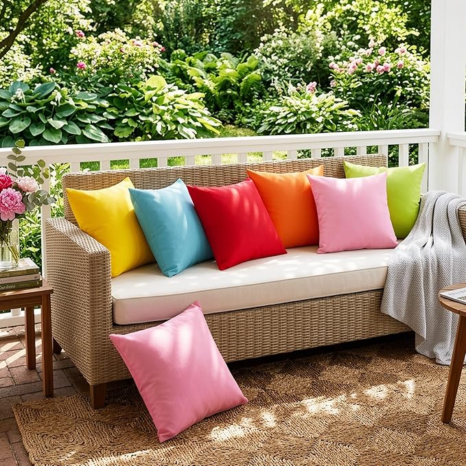 Lewondr Waterproof Outdoor Throw Pillow Cover, 2 Pack Solid PU Coating Throw Pillow Case UV Protection Garden Cushion Cover for Patio Sofa Couch Balcony 18"x18"(45x45cm), Red