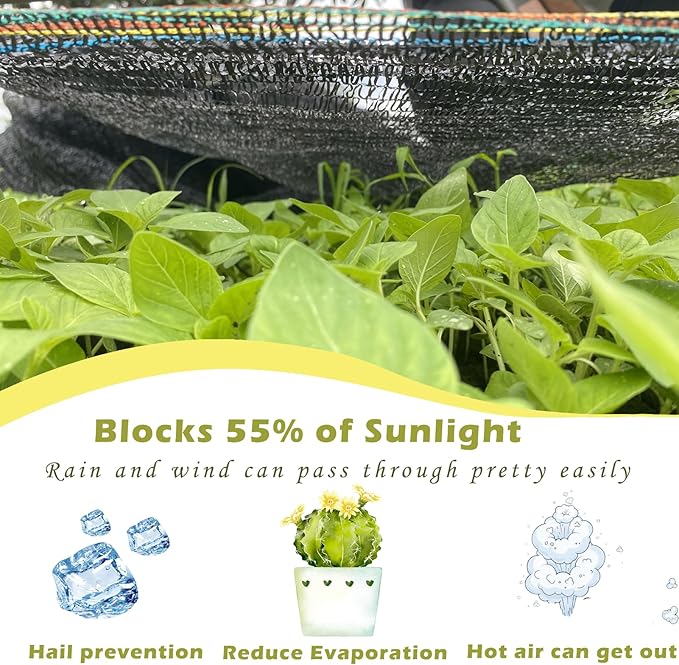 55% Shade Cloth for Garden, Sunblock Mesh UV Resistant Net for Vegetables Flowers Greenhouse Raised Bed, Plant Shade Cover from Sun, Black (10X13 FT)