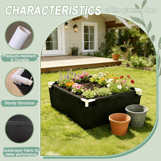 Breathable Felt Raised Garden Bed with PVC Frame, Heavy-Duty Square Planter Box for Vegetables, Herbs & Flowers, 3 Sizes – No Tools Assembly for Patio, Backyard Gardening（2.3*2.3*1FT, 1PCS）