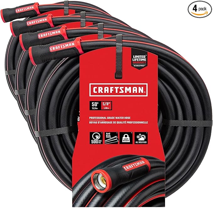 Craftsman Heavy Duty Professional Grade Garden Hose,50 Feet x 5/8 Inch,(Pack of 4)