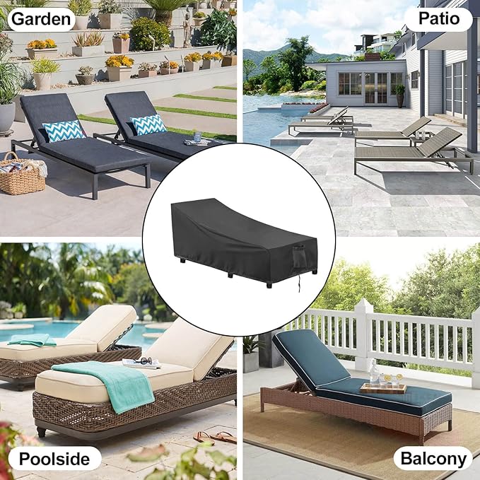 OutdoorLines Outdoor Waterproof Patio Chaise Lounge Chair Cover - UV Resistant Lounger Covers Heavy Duty Weatherproof Patio Sofa Furniture Covers, 2 Packs, 78Wx35.5Dx33H Inches, Black